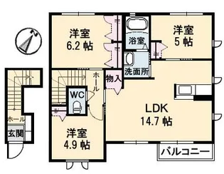 パールハイツ H棟【2階】の間取り