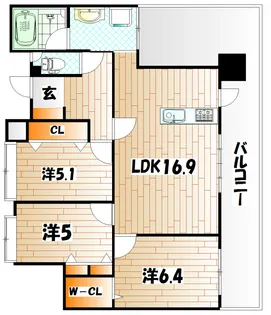 グランドキャッスル三萩野【12階】の間取り