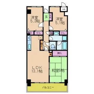 大阪府泉南郡熊取町大久保北3【マンション】の間取り