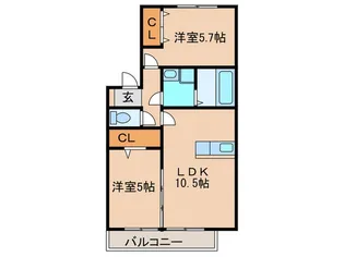 オリーヴァ上津A棟【2階】の間取り