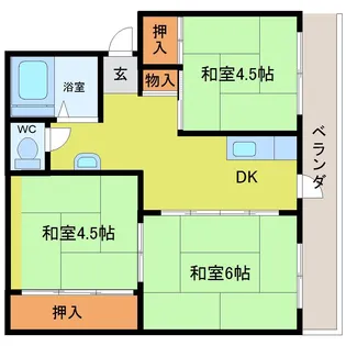 公社住宅花高団地A棟【2階】の間取り