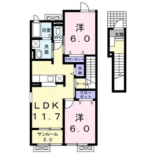 パルコプレッソB【2階】の間取り