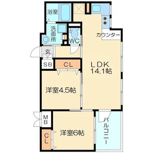 ウインズコート新北野【2階】の間取り