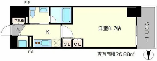 大阪府大阪市中央区今橋2丁目【マンション】の間取り