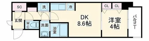 スプランディッド淀屋橋DUE【8階】の間取り