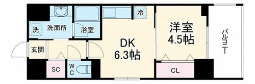 大阪府大阪市北区中津1丁目【マンション】の間取り