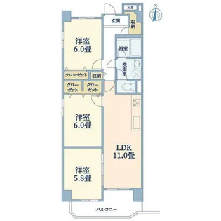夙川ビューハイツA棟【7階】の間取り