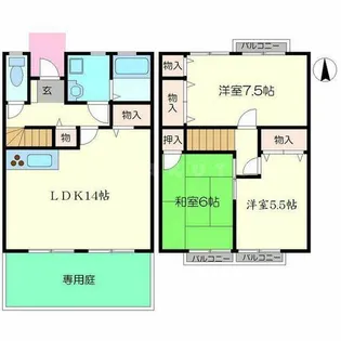 大阪府箕面市小野原東6丁目【テラスハウス】の間取り