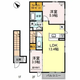大阪府箕面市小野原東1丁目【アパート】の間取り