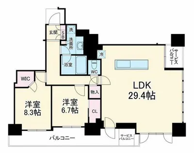 プラウドタワー梅田豊崎【20階】の間取り