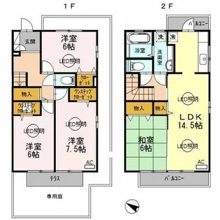 大阪府吹田市上山手町【テラスハウス】の間取り