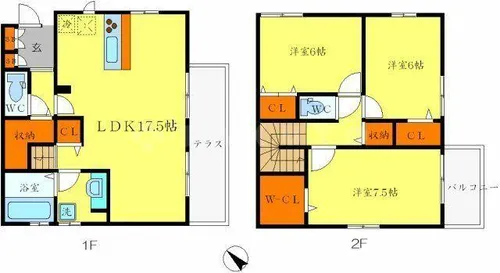 大阪府箕面市稲3丁目【テラスハウス】の間取り