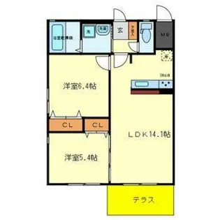 ハーベストコート伯太【1階】の間取り