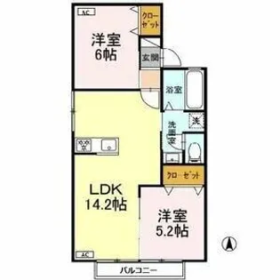 スカイハイツ中切 B【202号室】の間取り