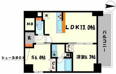 ラルジュルーセントオーデン難波【10階】の間取り