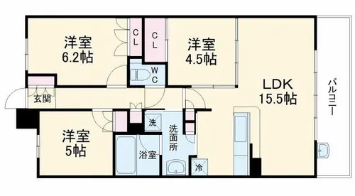 ジオ千里中央ザ・レジデンス【3階】の間取り
