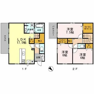 大阪府箕面市稲3丁目【テラスハウス】の間取り