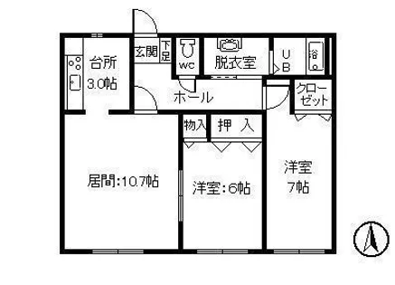 宝来中央ハイツ【1-B号室】の間取り