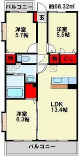 CLAIR ひびきの二番館【203号室】の間取り
