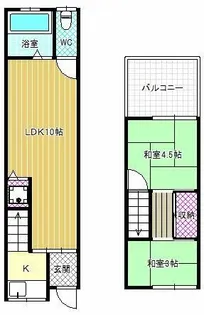 大阪府松原市東新町5丁目【テラスハウス】の間取り