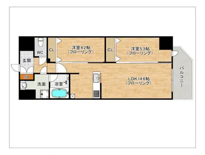 リファレンスリバービュー室見【8階】の間取り