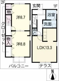 愛知県長久手市岩作蛇洞【テラスハウス】の間取り