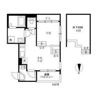 ハーモニーテラス二番Ⅵ【102号室】の間取り