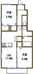 ラ ヴィータローザ【102号室】の間取り