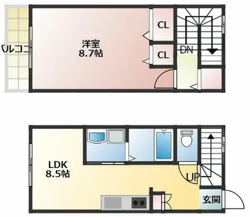 愛知県豊橋市向山西町【テラスハウス】の間取り