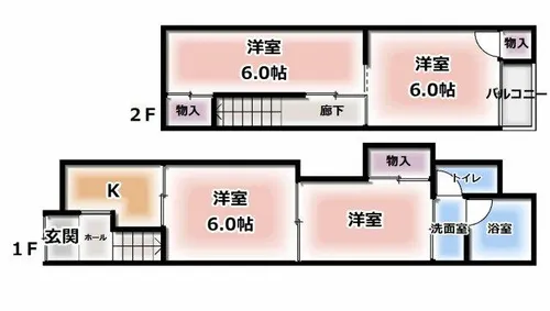 大阪府門真市四宮2丁目【テラスハウス】の間取り