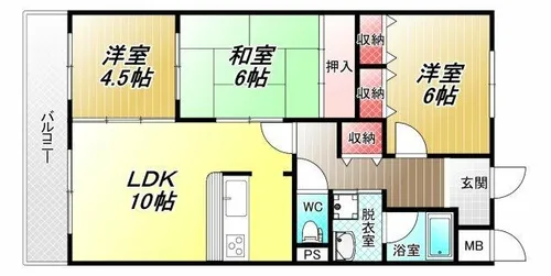 タウンコート咲佳映【3階】の間取り