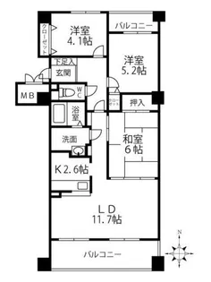 クリオ行啓通参番館【6階】の間取り