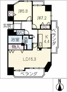 ダイナース白壁202号室【2階】の間取り