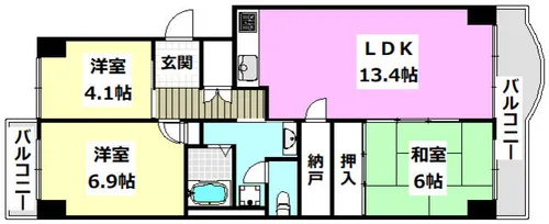 ユニハイム千里丘1号棟【910号室】の間取り