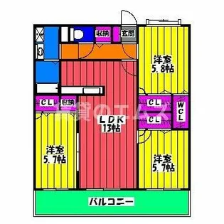 ニューベリーヒルズ空港南【206号室】の間取り
