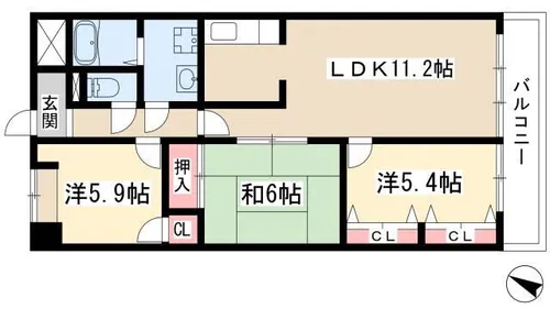 シティ・ライフ植田西【7階】の間取り