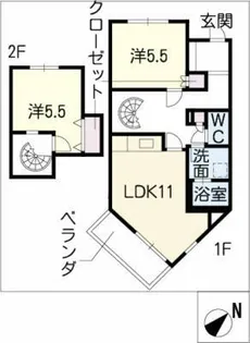 ヒルサイド竹の山【2階】の間取り