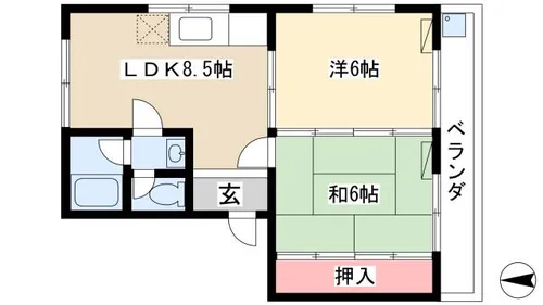 キャトルセゾン高村【2B号室】の間取り