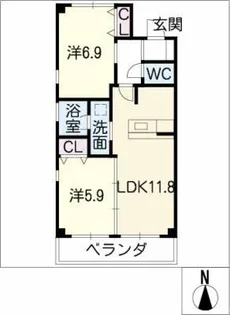 丘の上フラット【1階】の間取り