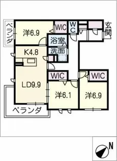 シェ・ブラウゼ北村【3階】の間取り
