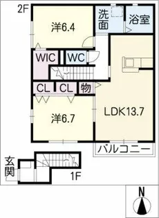 2LDKの間取り画像
