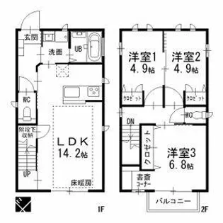 愛知県名古屋市名東区西里町2丁目【タウンハウス】の間取り