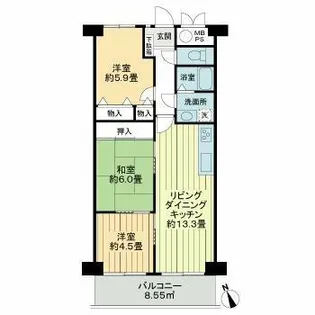 ライオンズマンション八事ガーデン【9階】の間取り