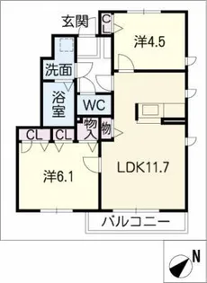 ヴィラ富木島ⅡB棟【1階】の間取り
