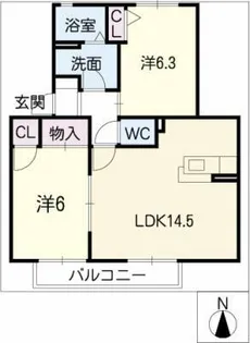ハピネス大手3【1階】の間取り