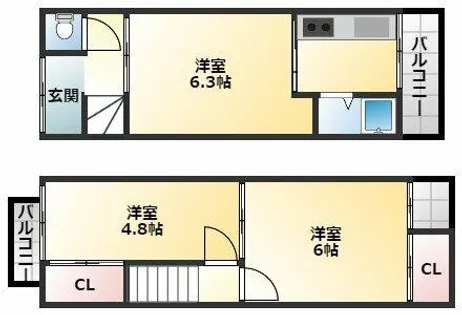 大阪府八尾市志紀町南4丁目【テラスハウス】の間取り
