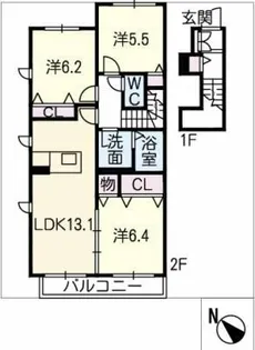 エステート篭田【2階】の間取り