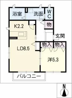 ピュアコート三軒D【2階】の間取り