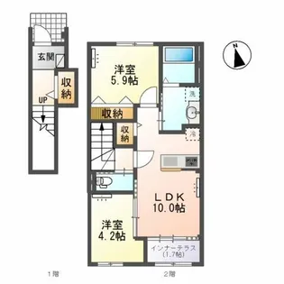 小信中島郷西新築アパート【2階】の間取り
