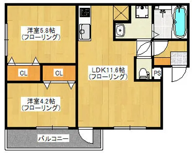 クレオン香椎花園前【102号室】の間取り